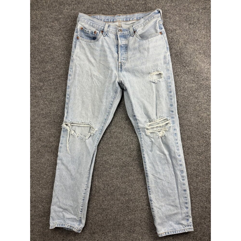 Levis 501 Jeans Mens 28x30 Light Wash‎ Distressed Button Fly Denim High Rise
